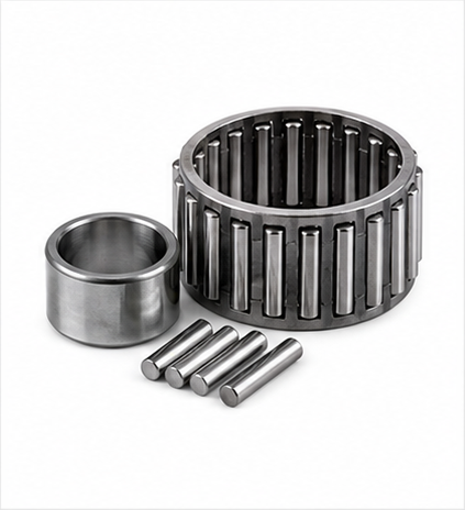 Cage assemblies, inner rings and combined needle bearings